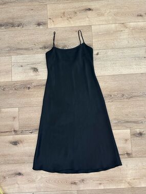 CRUZ Black Silky Satin Slip Dress Midi Cocktail Resort